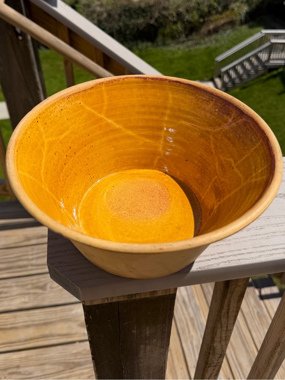 Antique 1880-1920 French Tian Yellow Terracotta Bowl, 9”W x 4”H